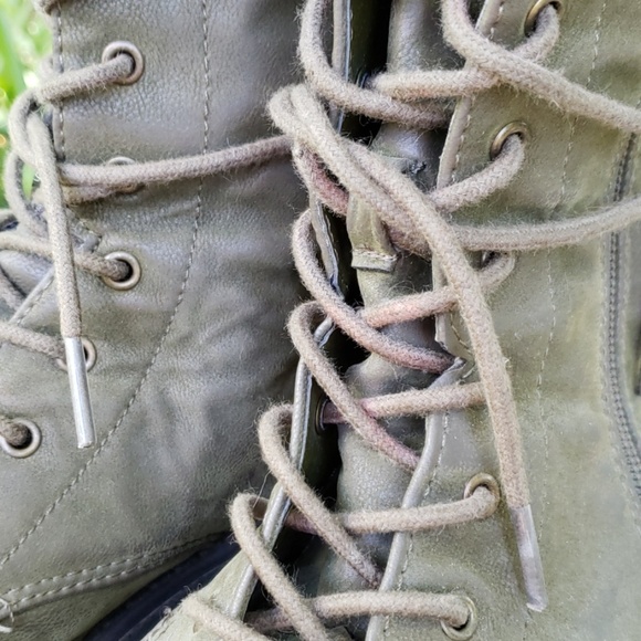 Lace Up Green Combat Moto Ankle Boots Booties 7.5 - Picture 7 of 7